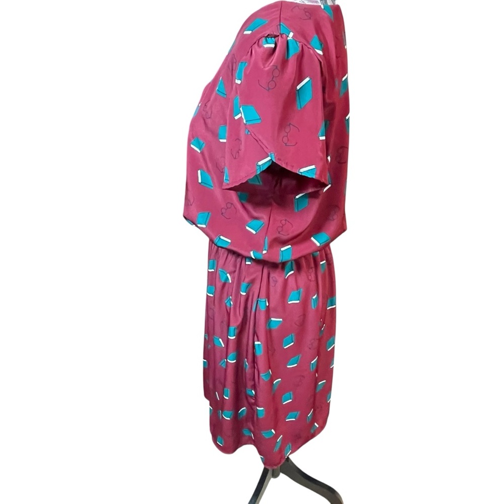 Peach Love California Midi Dress in Red and Teal - books and glasses, teacher - Picture 2 of 9